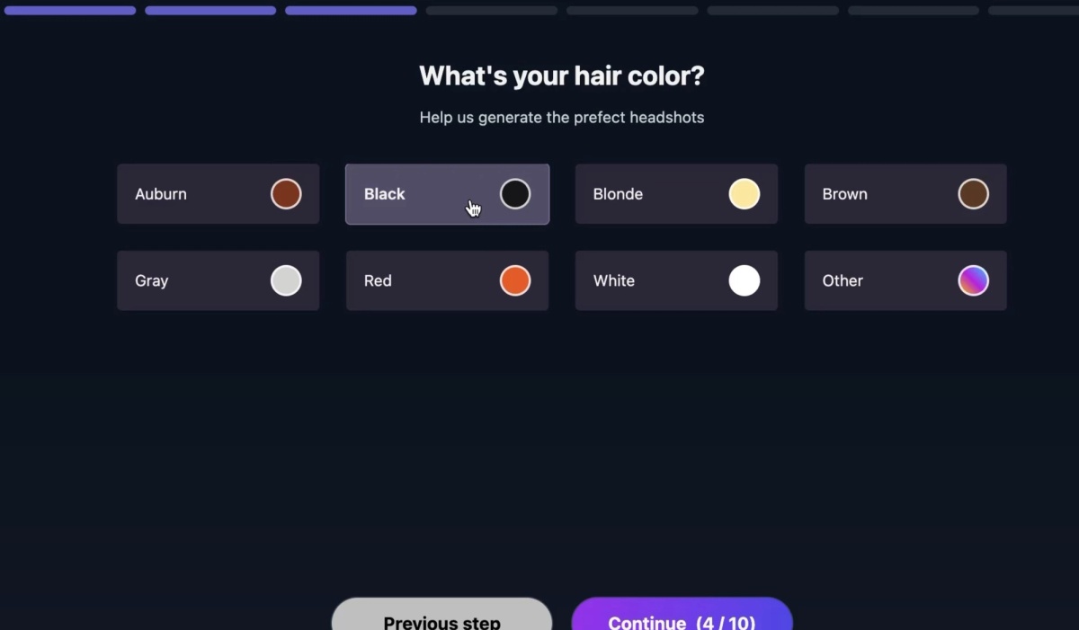 HeadshotMaster hair colour selection