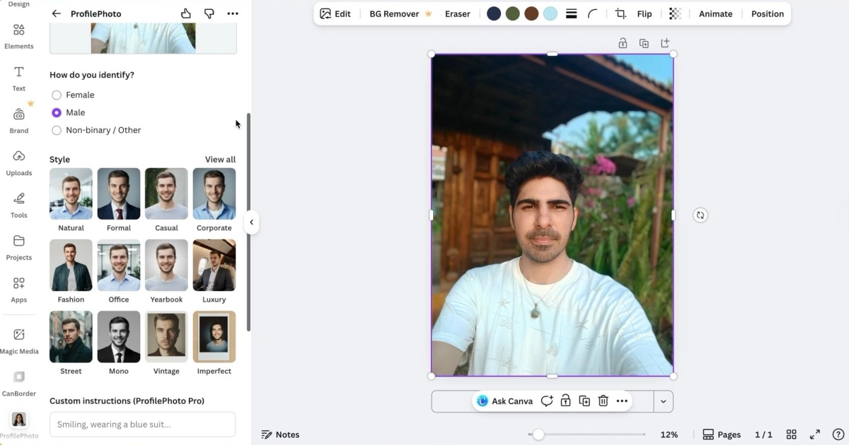 Canva gender and style selection