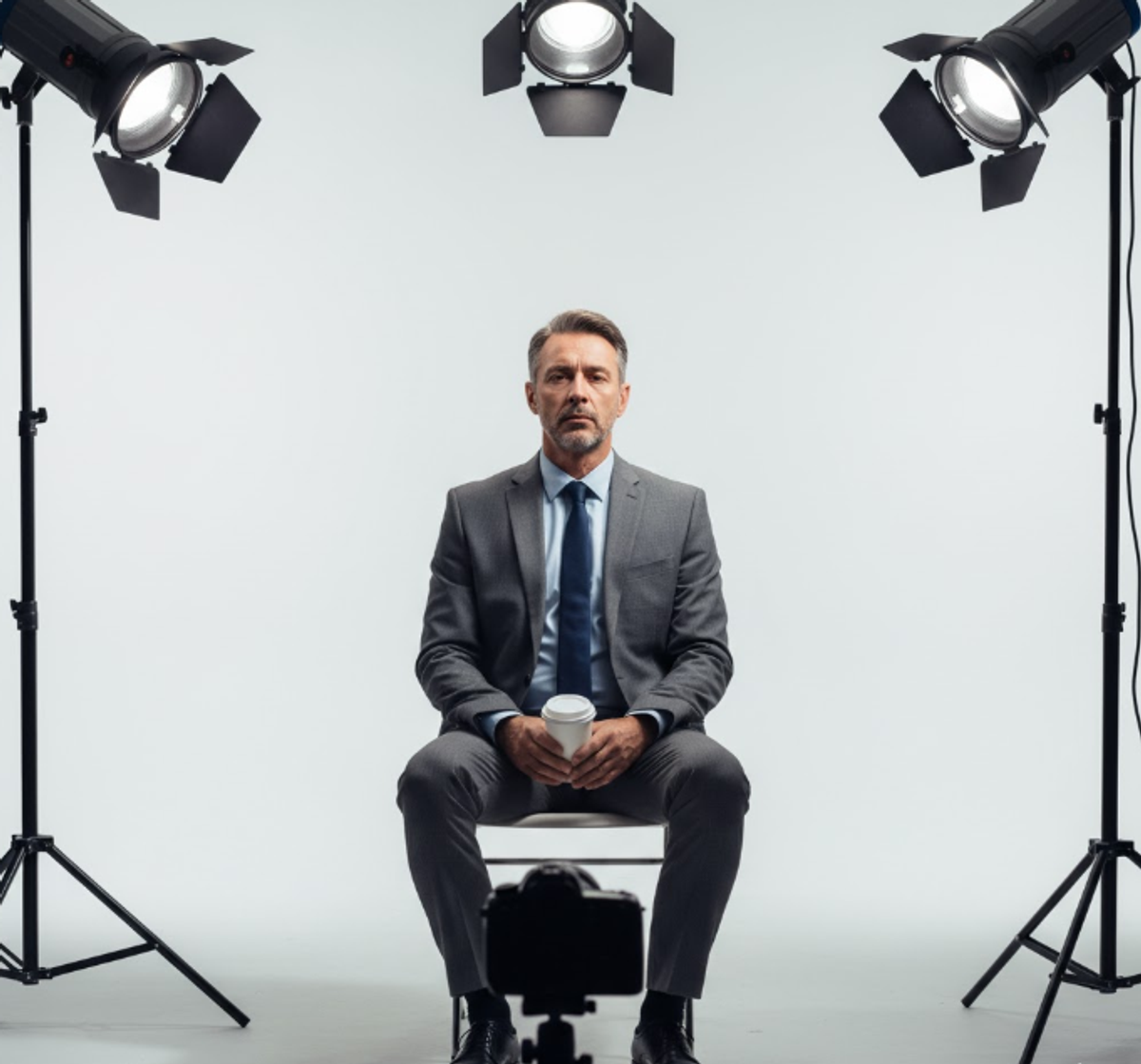 a person siting in a photo studio