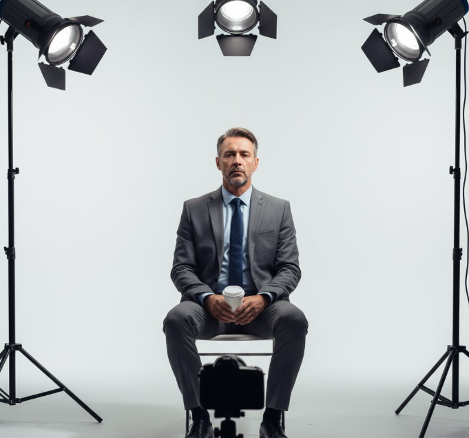 a person siting in a photo studio