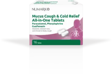 NUMARK OTC medicines mucus cough & cold relief all-in-one tablets 100mg/250mg/5mg 16