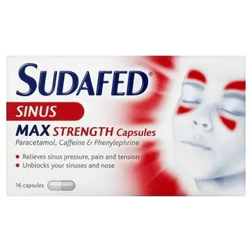 SUDAFED SINUS max strength capsules 25mg/500mg/6.1mg 16