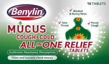 BENYLIN mucus cough & cold all in one relief tablets 100 mg/250 mg/5 mg  16