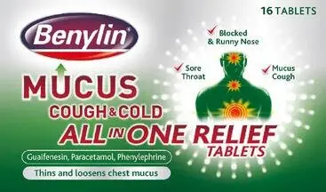 BENYLIN mucus cough & cold all in one relief tablets 100 mg/250 mg/5 mg 16