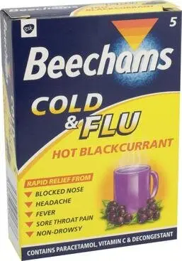 BEECHAMS cold & flu sachets hot blackcurrant 40mg/600mg/10mg 5