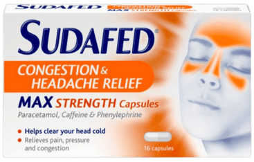 SUDAFED Congestion & Headache Max Strength Capsules 25mg/500mg/6.1mg 16