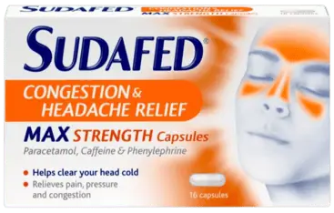 SUDAFED Congestion & Headache Max Strength Capsules 25mg/500mg/6.1mg 16