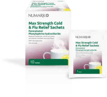 NUMARK OTC medicines cold & flu relief max strength cold & flu sachets 500mg/12.2mg 10