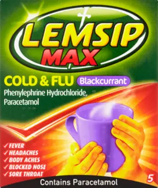 LEMSIP MAX cold & flu sachets blackcurrant 1000mg/12.2mg 5