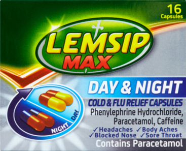 LEMSIP MAX day & night cold & flu relief capsules 25mg/500mg/6.1mg  16