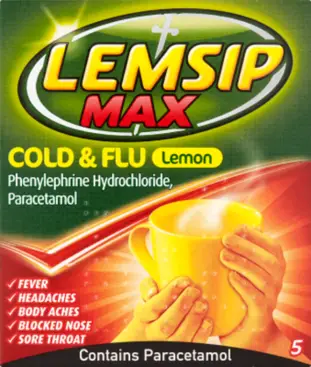 LEMSIP MAX cold & flu sachets lemon 1000mg/12.2mg 5