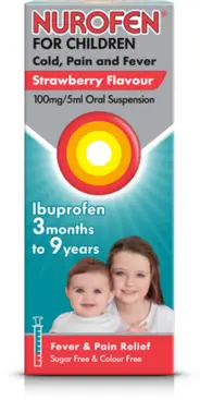 NUROFEN FOR CHILDREN COLD, PAIN & FEVER oral suspension 3 months to 9 years strawberry 100mg/5ml 100ml