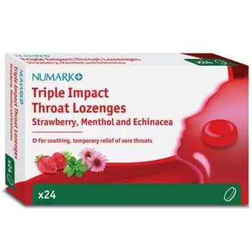 NUMARK OTC medicines throat lozengers triple impact strawberry, menthol & echinacea 24