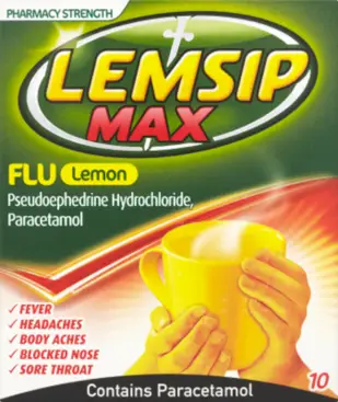 LEMSIP MAX flu lemon sachets 1000mg/60mg 10