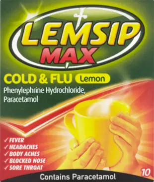 LEMSIP MAX cold & flu sachets lemon 1000mg/12.2mg 10