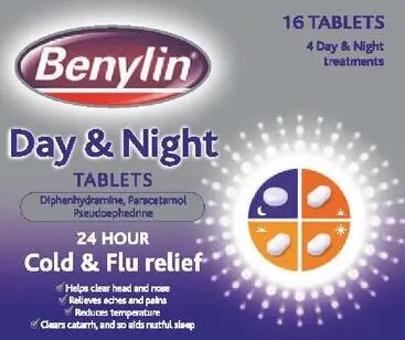 BENYLIN DAY & NIGHT cold treatment tablets 25mg /500mg /500mg /60mg 16