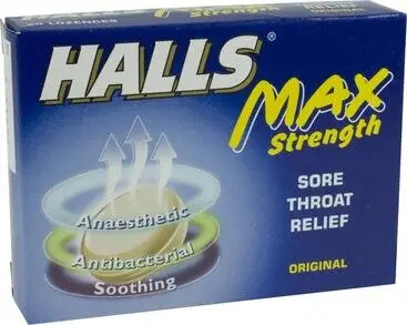 HALLS max strength sore throat relief lozenges original 20