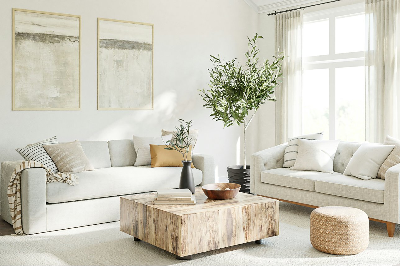 Tranquil living room with natural light and neutral tones