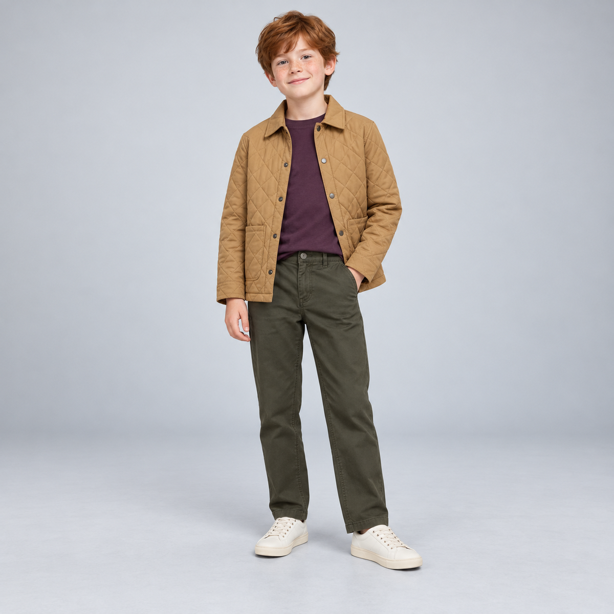 Conjunto Casual Chaqueta Acolchada Camel y Verde Oliva - 1