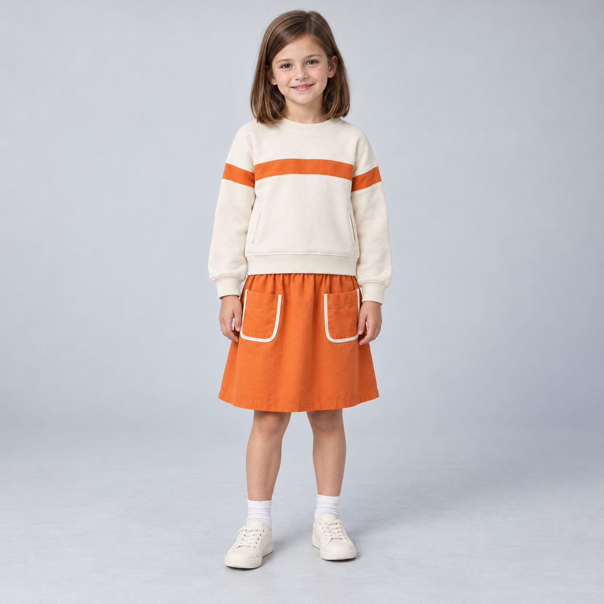 Conjunto Casual Crudo y Teja con Falda - 1