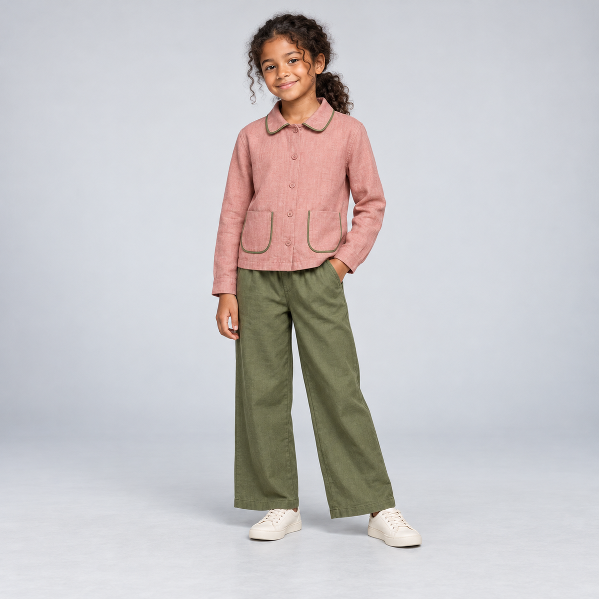 Conjunto Casual Rosa y Verde Caqui - 1