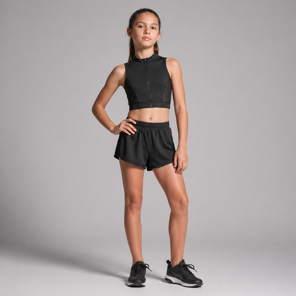 Top Deportivo Negro con Cremallera y Malla
