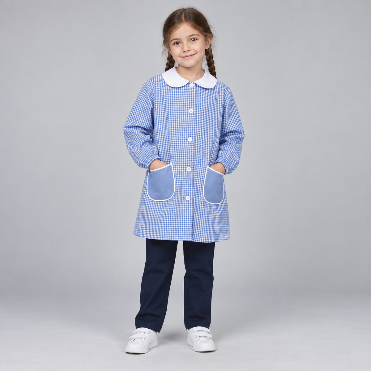 Bata Vichy Azul con Cuello Blanco - 1