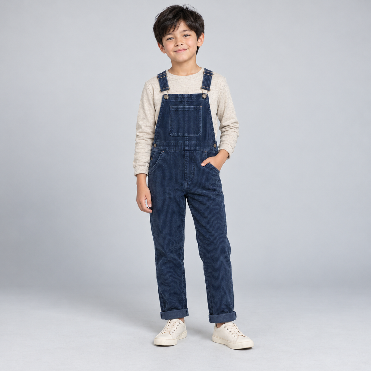 Conjunto Casual Peto de Pana Azul Marino y Crudo - 1