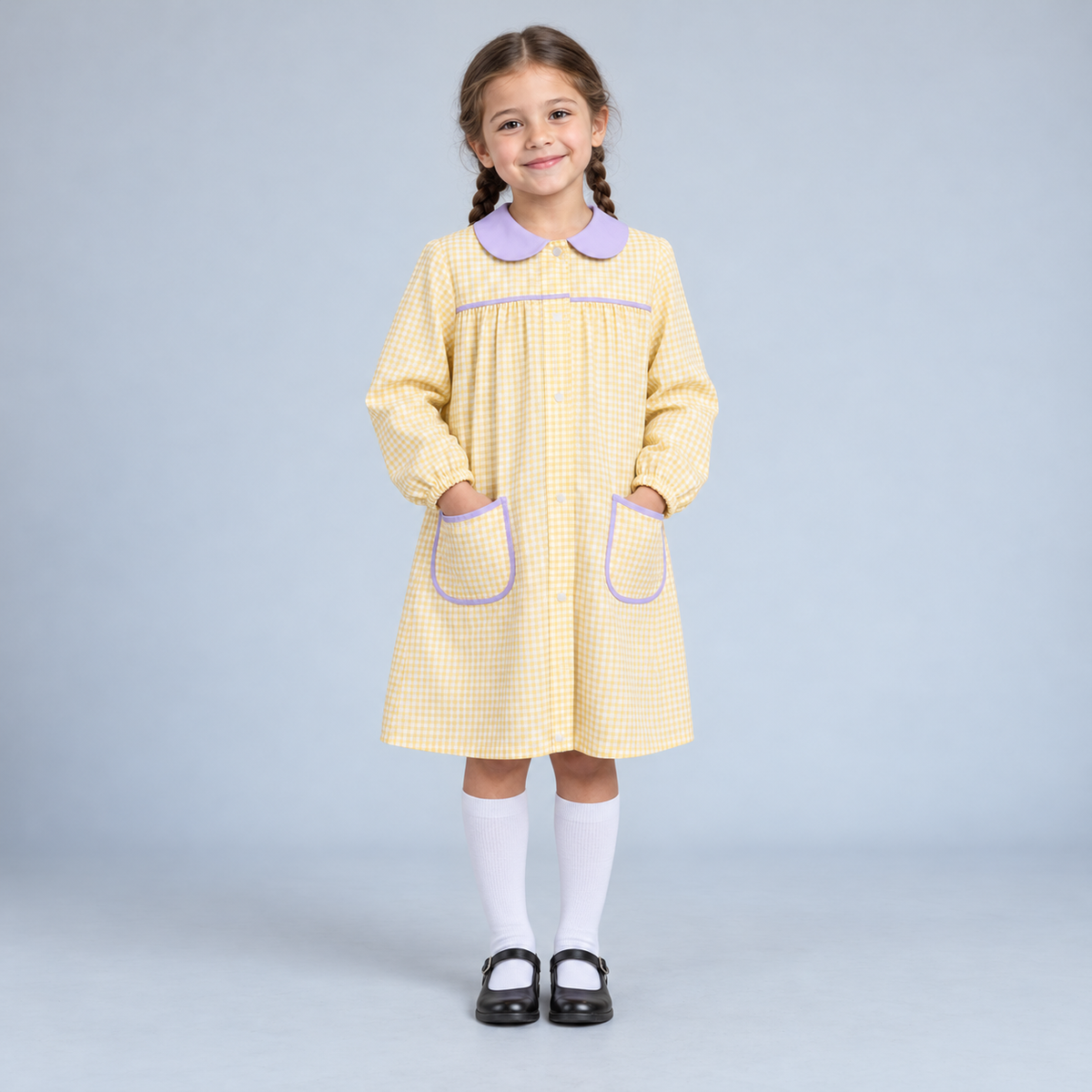 Bata Vichy Amarilla con Cuello Lila - 1