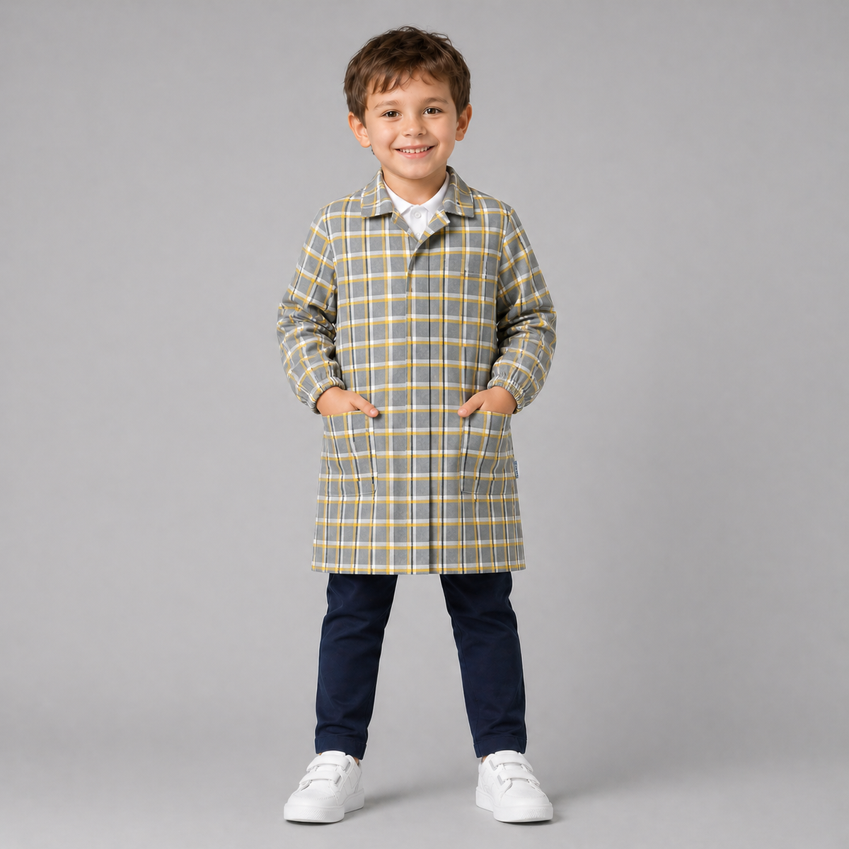 Bata de Cuadros Amarillo y Gris