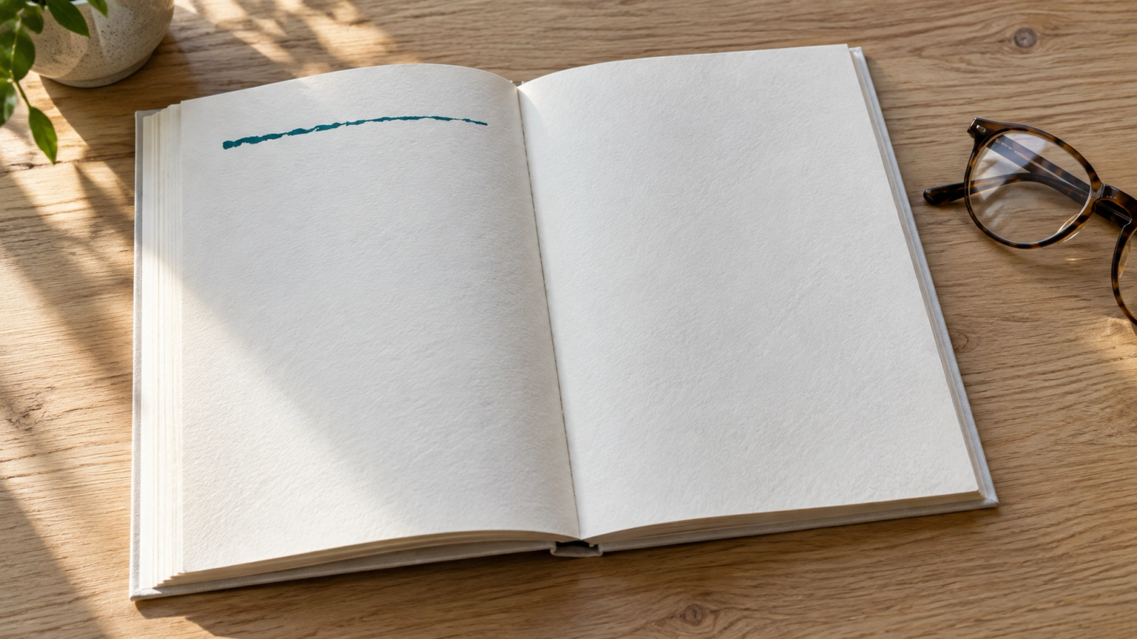 The first line does the work. Everything else waits for it. An open book with only its first line printed in turquoise, illustrating how to write a hook with AI