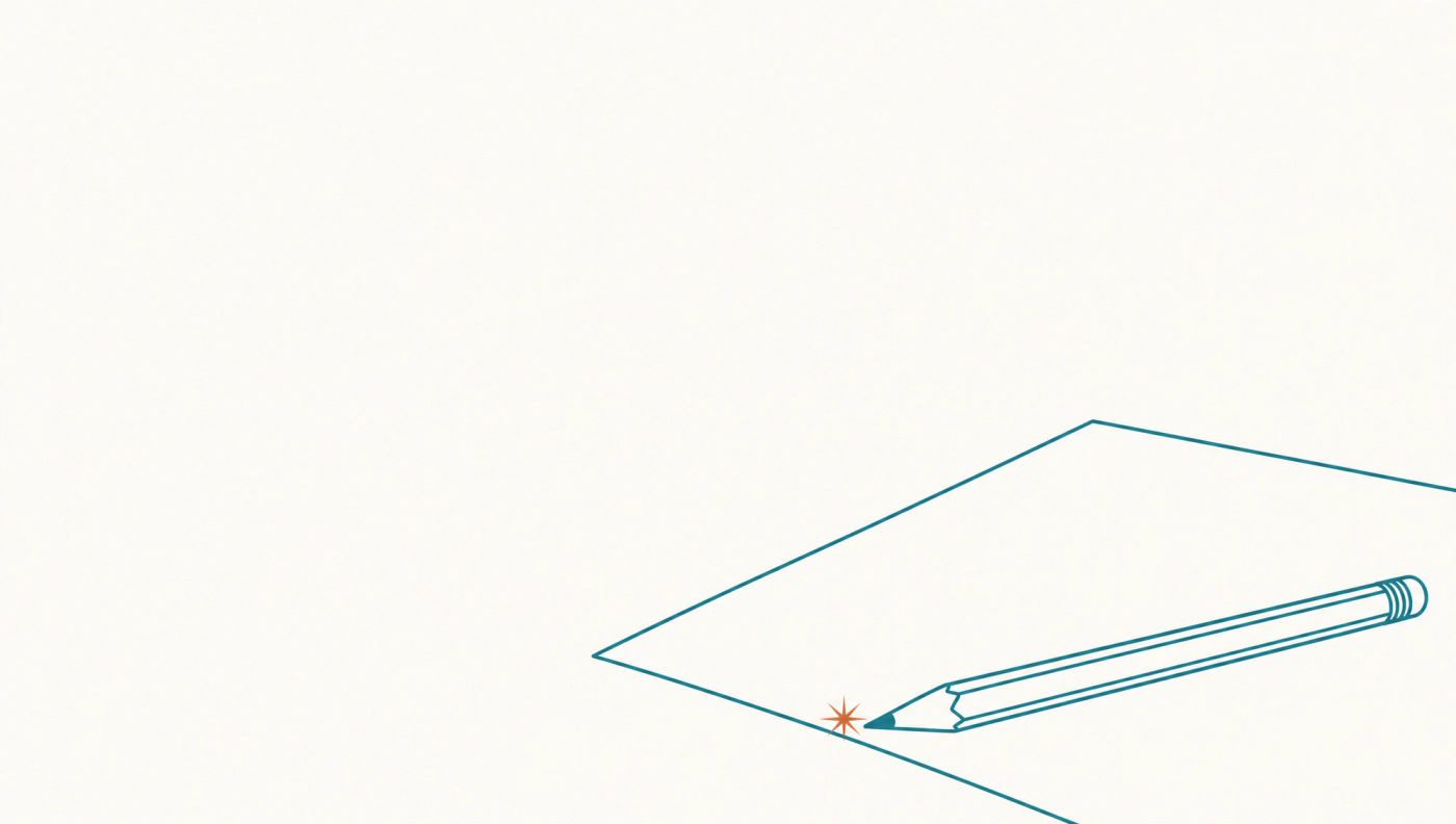 A sharpened pencil resting on a completely blank sheet of paper