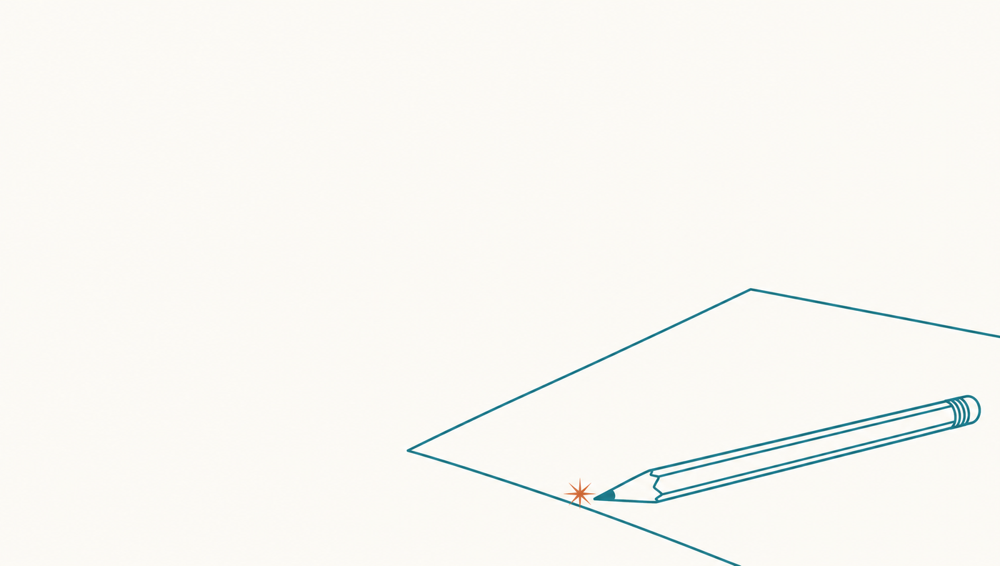 A content optimisation tool grades the draft. It cannot write the one that is missing. A sharpened pencil resting on a completely blank sheet of paper