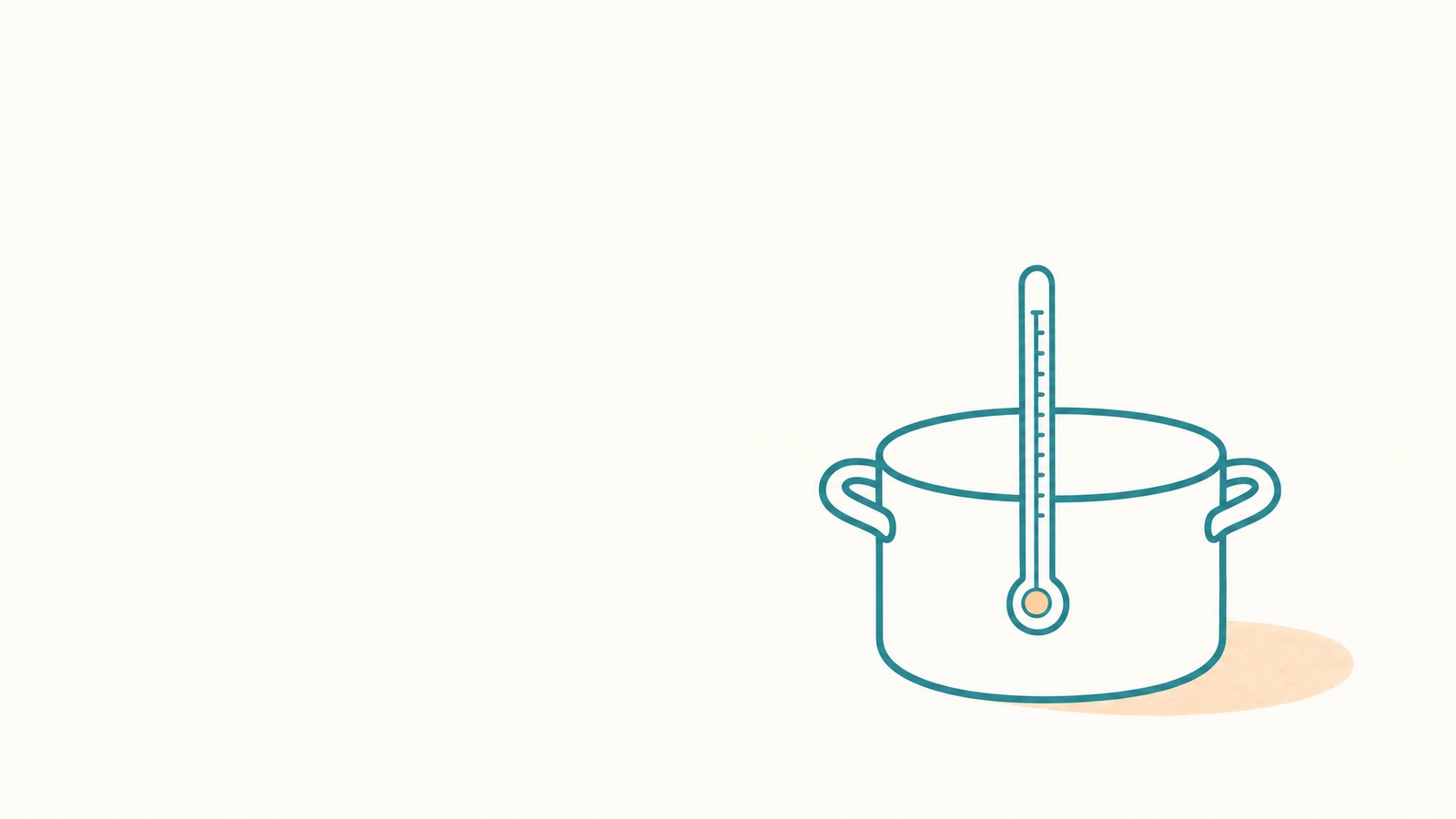 Measuring an empty pot tells you the temperature, not the meal. A thermometer standing in an empty cooking pot on a plain background.