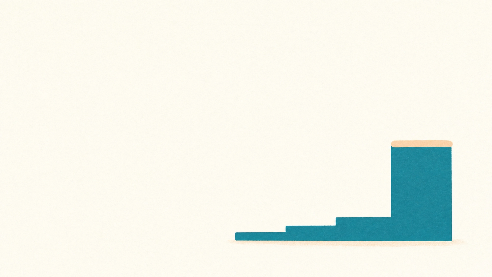 Three channels are free. The fourth step is four channels tall. A turquoise paper staircase with three thin low steps and a fourth step four times as tall, illustrating the cost of a Buffer alternative decision at the fourth channel