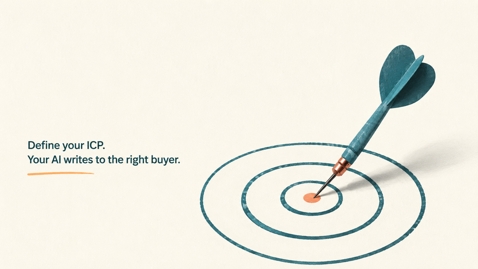 A sharp ideal customer profile gives an AI content agent a clear target, turning generic output into buyer-specific content. Minimal editorial thumbnail showing a turquoise dart hitting a target, representing how a sharp ICP helps AI content speak to the right buyer.