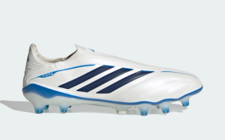 adidas Copa Pure 4 Elite Laceless FG "Chaos vs Control" football boots in a "Zero Metallic/Dark Blue/Lucid Ray Blue" color scheme.