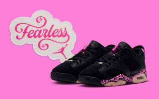 Big Kids' Air Jordan 6 Low "Fearless" retro in a "Black/Pink Foam/Laser Fuchsia" leopard makeover..