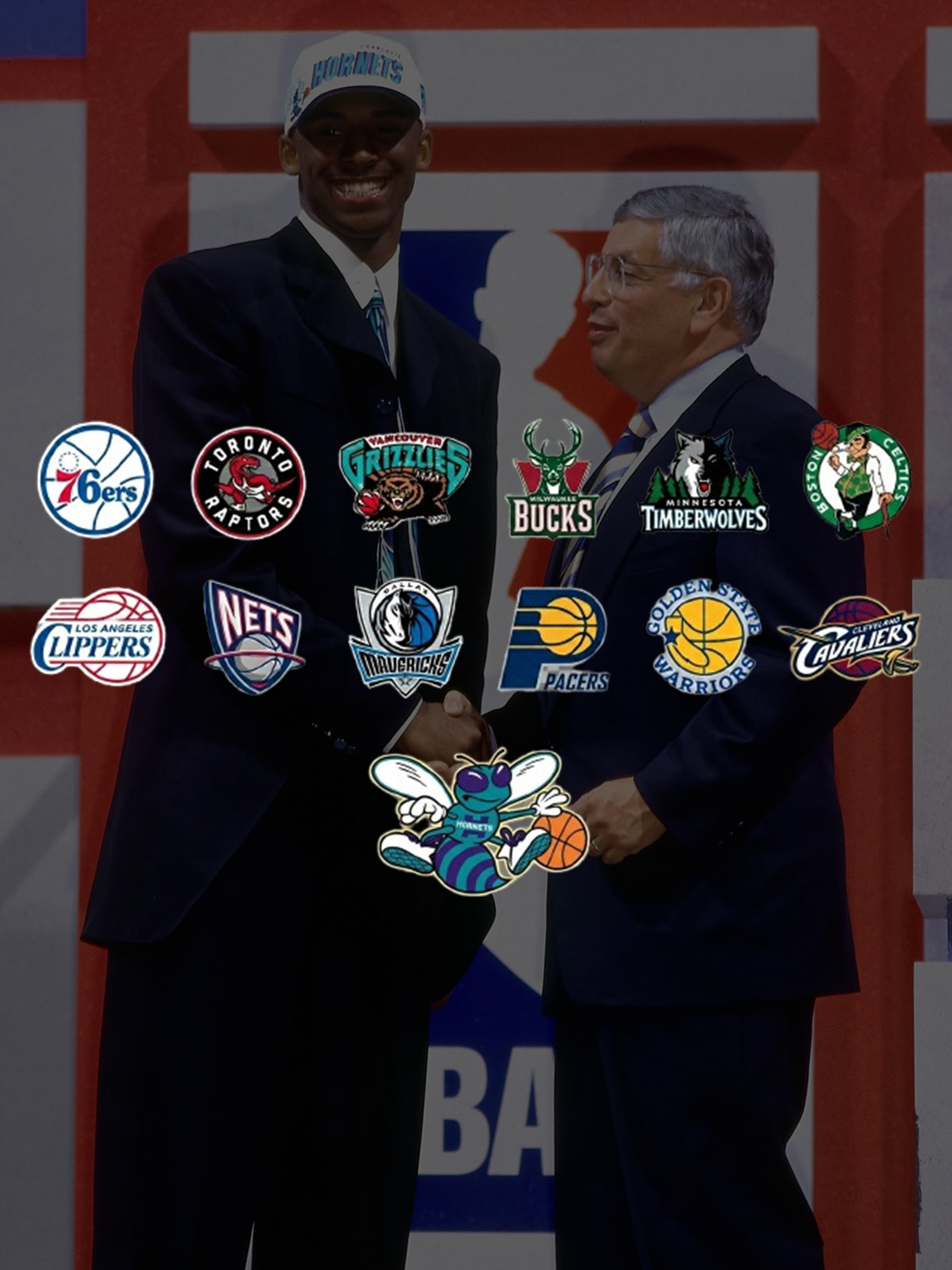 Kobe Bryant and David Stern on 1996 NBA Draft Day, when Bryant was selected by the Charlotte Hornets.