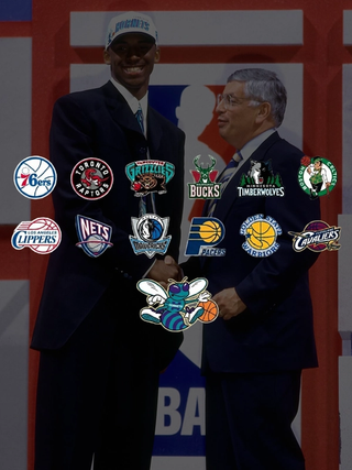 Kobe Bryant and David Stern on 1996 NBA Draft Day, when Bryant was selected by the Charlotte Hornets.