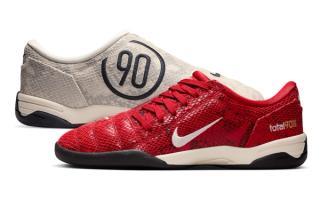 Nike's Total 90 III indoor football shoe in "Pale Ivory" and "Fire Red" faux snakeskin makeovers.