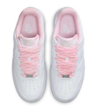 Women's Nike Air Force 1 Vintage in "White" with "Pink Foam" ribbon laces.