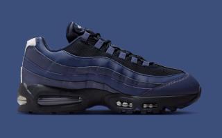 Medial angle of Nike's Air Max 95 Big Bubble in a "Sanded Purple/Obsidian" color scheme.