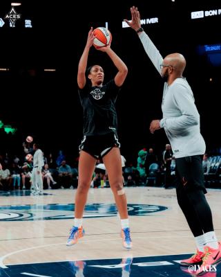 A'ja Wilson Wearing the Nike A'Two "A'Wheaties" P.E. Photo via Las Vegas Aces.