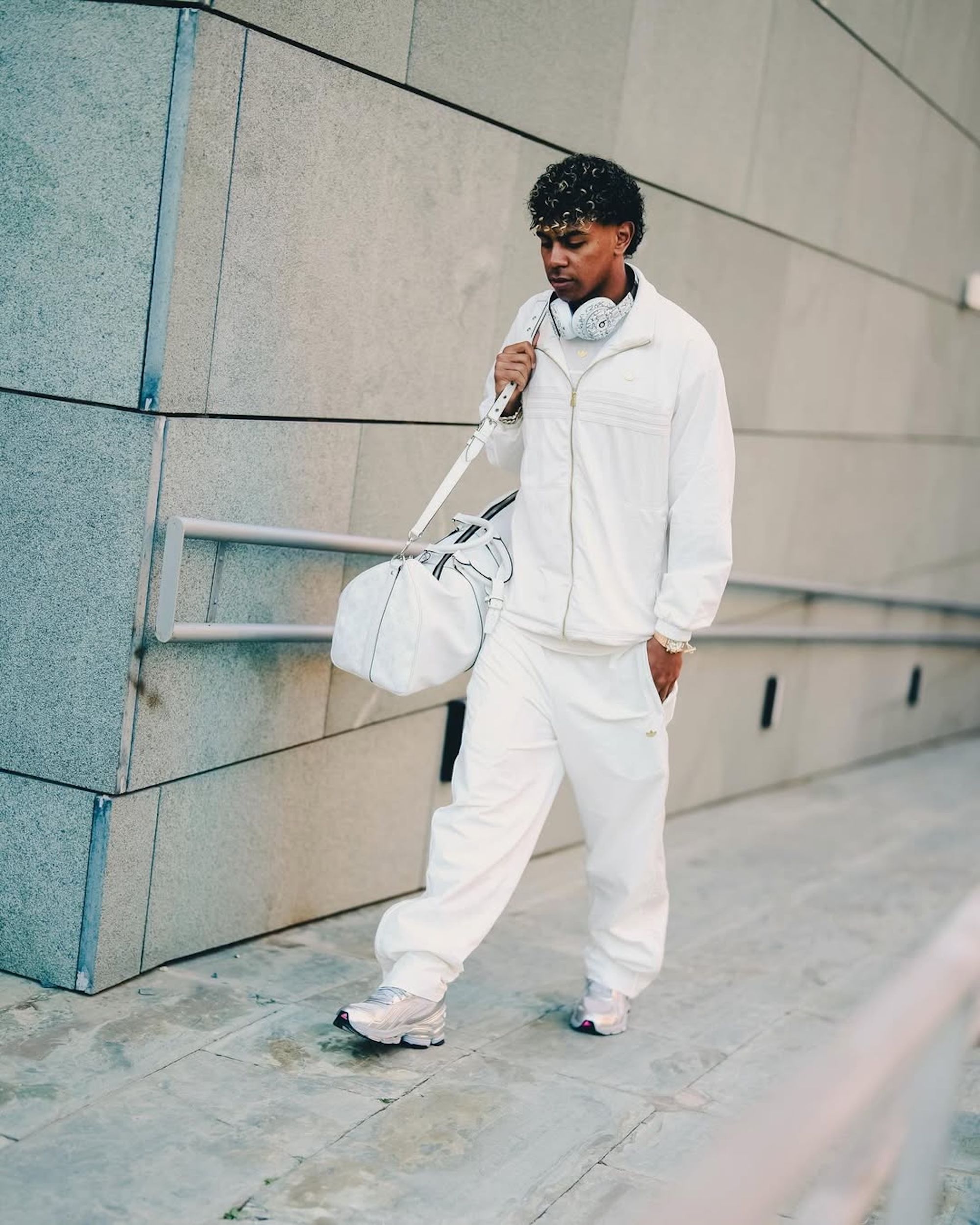 Lamine Yamal wearing SP5DER x adidas F50 Formotion collaboration in a "Silver Metallic/Core Black/Bright Red" color scheme.