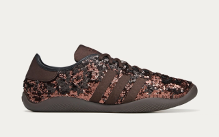 Wales Bonner x Adidas Karintha Lo Sequin "Dark Brown" collaboration.