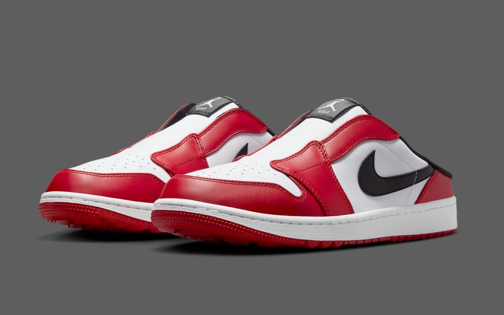 Air Jordan 1 Low Chicago golf mule in red and black, May 2025 release