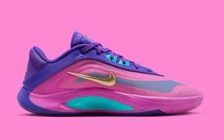 Medial angle of A'ja Wilson's Nike A'One in a "Fierce Purple/Hyper Magenta" color scheme.