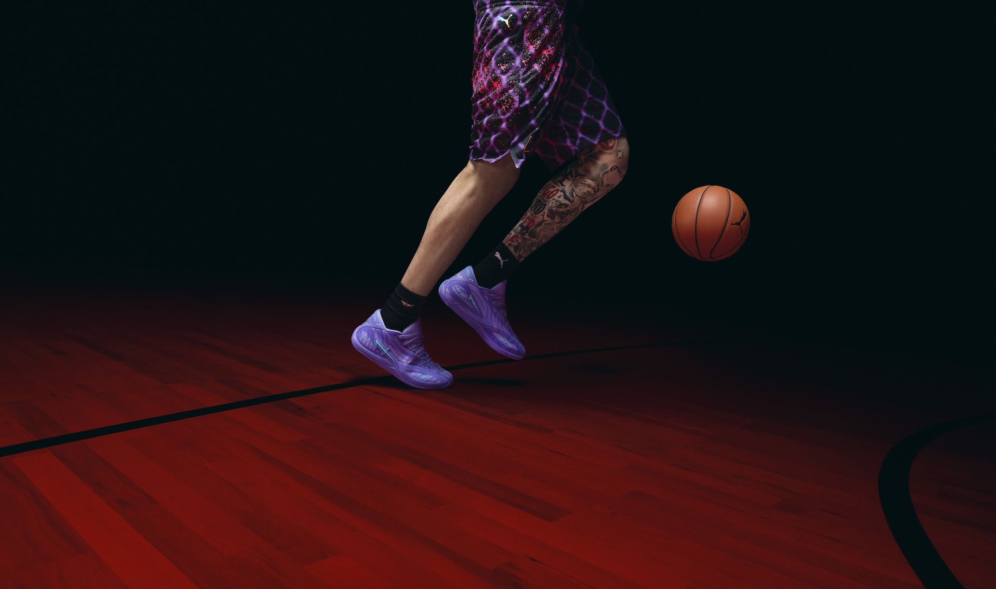 LaMelo Ball wearing his PUMA MB.06 "Shooting Star" basketball shoe. Photo via PUMA.