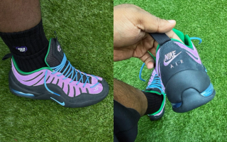 Jae Tips x Nike Air Bakin Low "Savior" collab in a purple. black, blue & pink color scheme. Set to release in early 2027.